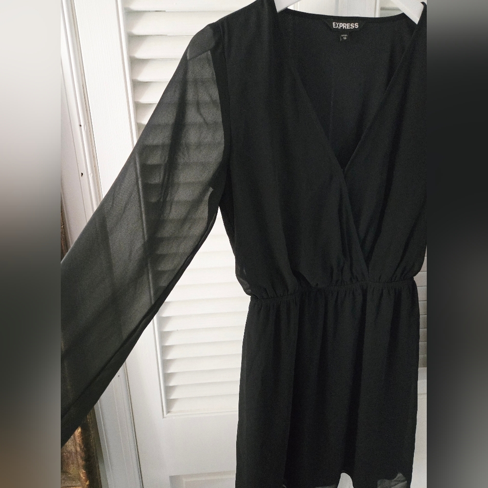 Express Black Chiffon Sleeve Surplice Party Mini Dress XS - Picture 3 of 6